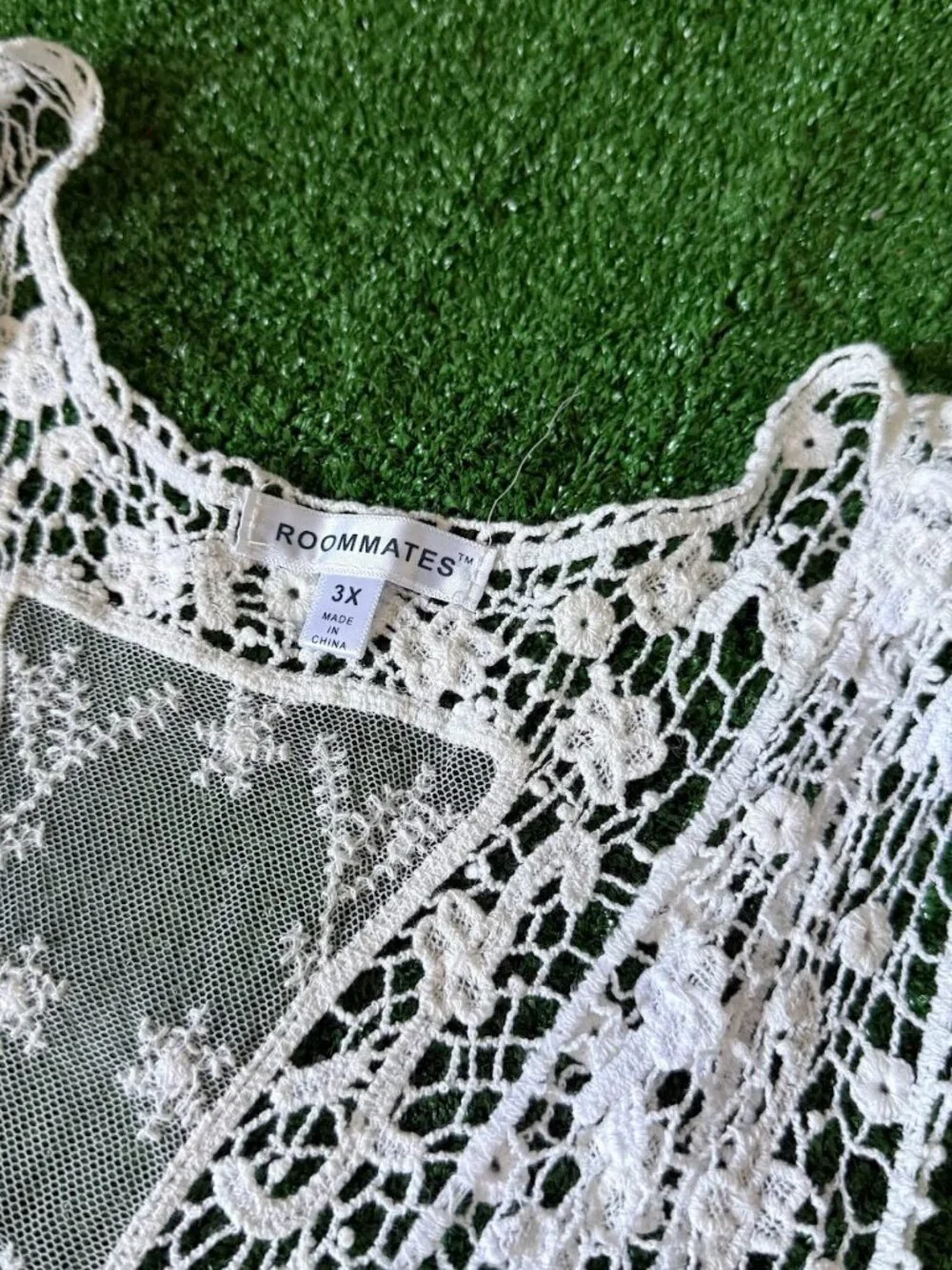 Roommates Boho Ivory Crochet Lace Sheer Tank Top Festival Cover Up Plus Size 3X - Picture 7 of 14